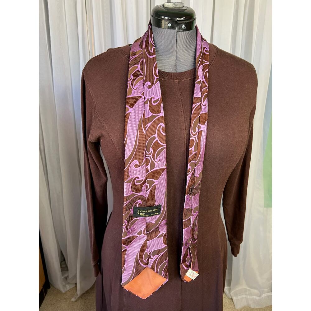 tie swirl groovy 1960s wide purple brown - Picture 3 of 8